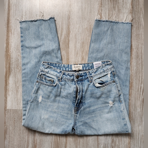 Evidnt Denim - Evidnt Med Wash Med Rise Blue Denim Jeans Distressed Straight Leg Sz 27